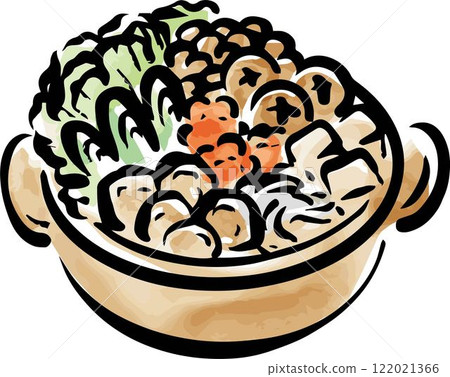 火鍋烹飪日本料理水墨畫水彩手繪插畫素材 122021366
