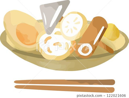 冬季奧登鍋煮日本料理烹飪水彩手繪插圖素材 122021606