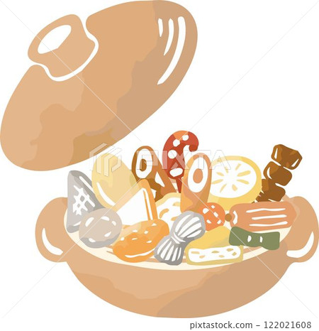 Winter Oden Hotpot Simmered Japanese food Watercolor Hand-drawn Illustration 122021608
