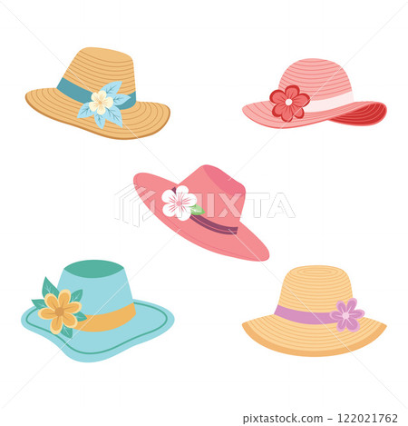 Set of Beautiful Summer Beach Woman Hat Headgear Fashion with Flower Decoration Set of Beautiful Summer Beach Woman Hat Headgear Fashion with Flower Decoration 122021762