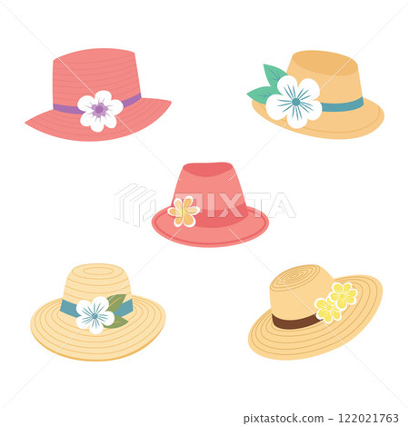 Set of Beautiful Summer Beach Woman Hat Headgear Fashion with Flower Decoration Set of Beautiful Summer Beach Woman Hat Headgear Fashion with Flower Decoration 122021763