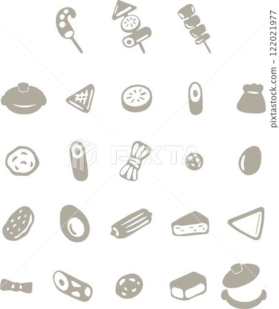 Oden icon, garnish, pictogram, silhouette, decoration, hand-drawn, hot pot, Japanese food, illustration material set 122021977