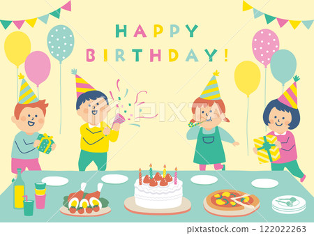 Illustration of kids having a birthday party 122022263