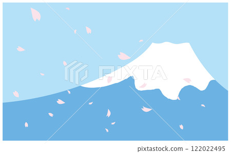 櫻花和富士山的可愛插畫背景素材 122022495