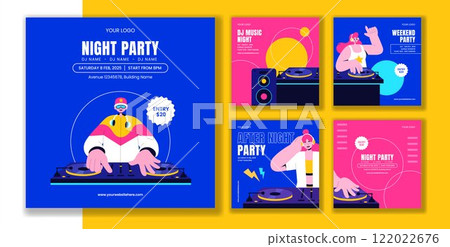 Nightlife Club DJ Party Social Media Post with Flat Cartoon Hand Drawn Templates Background Nightlife Club DJ Party Social Media Post with Flat Cartoon Hand Drawn Templates Background 122022676