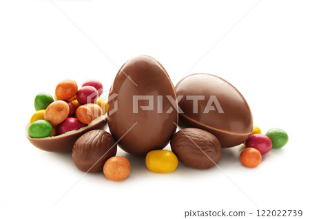 Chocolate easter eggs isolated on white background. 122022739