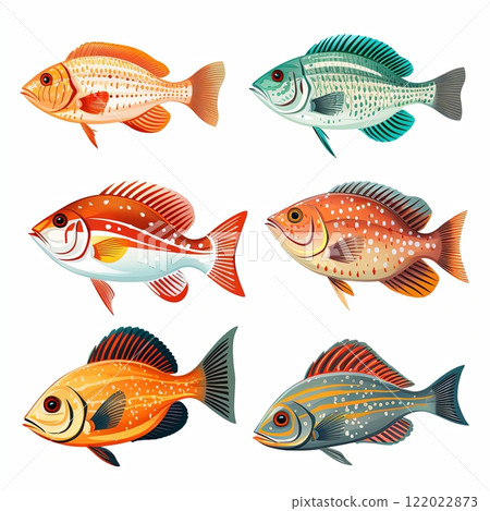A Colorful Collection of Unique Fish Species Swimming Together in Clear Blue Waters. A Colorful Collection of Unique Fish Species Swimming Together in Clear Blue Waters. 122022873
