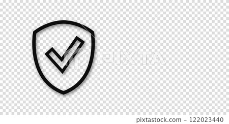 Banner shield check mark icon. Place for your text. Cope space. Vector illustration. Transparent background 122023440
