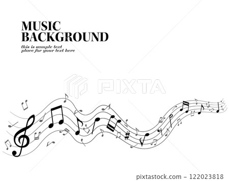 Waving melody lines and musical note particles background 122023818