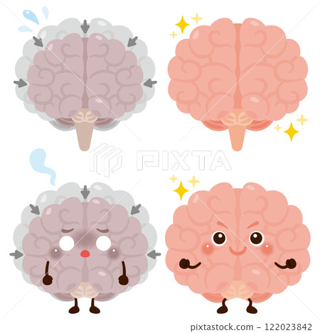 A shrinking brain character and a healthy brain character 122023842