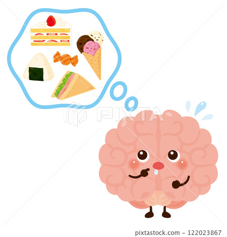 Character illustration of a brain craving carbohydrates Character illustration of a brain craving carbohydrates 122023867