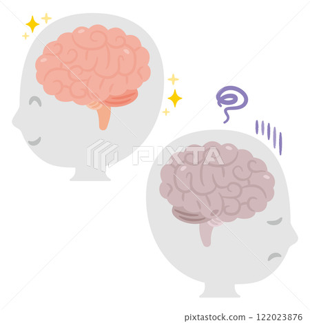 Healthy brain and unhealthy brain: Simple profile illustration of a person Healthy brain and unhealthy brain: Simple profile illustration of a person 122023876