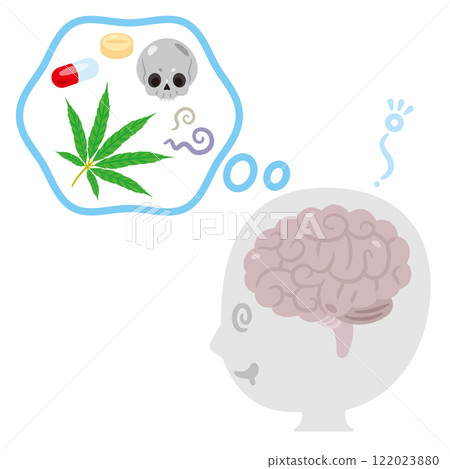 Drug addiction brain and simple character profile illustration 122023880