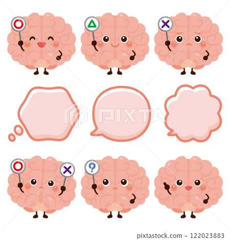 Brain character holding a circle, square, or triangle card 122023883