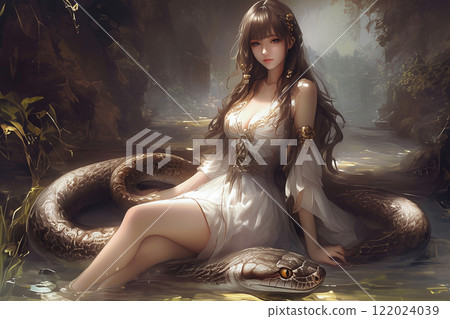 Beautiful woman and snake 122024039