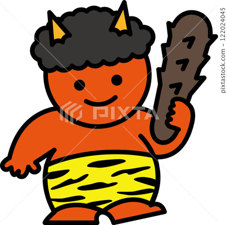 一個帶著微笑和棍棒的紅色惡魔 122024045