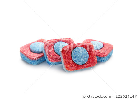 Dishwasher tablets isolated on white background Dishwasher tablets isolated on white background 122024147