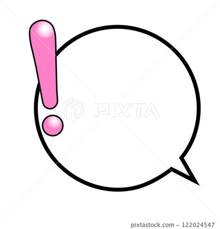 A circular speech bubble with a shiny pink exclamation mark on the right A circular speech bubble with a shiny pink exclamation mark on the right 122024547
