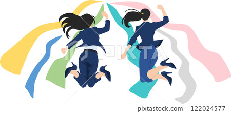 Illustration of a business woman jumping with joy 122024577