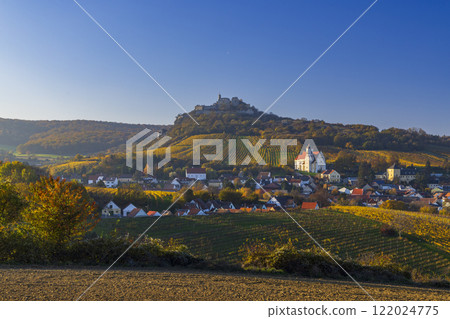 Falkenstein ruins and town with vineyard, Lower Austria, Austria Falkenstein ruins and town with vineyard, Lower Austria, Austria 122024775