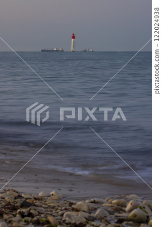 Phare de Chauvea near Ile de Re with ships to La Rochelle, Pays de la Loire, France Phare de Chauvea near Ile de Re with ships to La Rochelle, Pays de la Loire, France 122024938