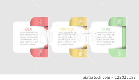 Business Infographics. 3 steps to achieve the result. Stages of development, workflow, marketing or plan. Business strategy with icons. Diagram of the report, statistics and training. Business Infographics. 3 steps to achieve the result. Stages of development, workflow, marketing or plan. Business strategy with icons. Diagram of the report, statistics and training. 122025152