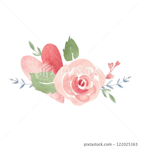 Valentine's day or Wedding floral Composition from Heart, Pink Rose and Branches in pastel colors. Ala Prima Simple painting isolated on a white background. Love and Romantic illustration for cards Valentine's day or Wedding floral Composition from Heart, Pink Rose and Branches in pastel colors. Ala Prima Simple painting isolated on a white background. Love and Romantic illustration for cards 122025163