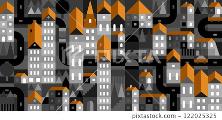 Dark Abstract Seamless Vector Bauhaus Geometric City Pattern Design Background Template Dark Abstract Seamless Vector Bauhaus Geometric City Pattern Design Background Template 122025325