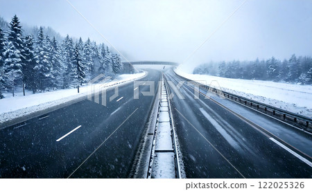 Snowy highway - Winter journey and silent scenery AI generated Snowy highway - Winter journey and silent scenery AI generated 122025326