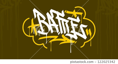 Trendy Word Battle Abstract Hip Hop Hand Written Graffiti Urban Style Vector Illustration 122025342