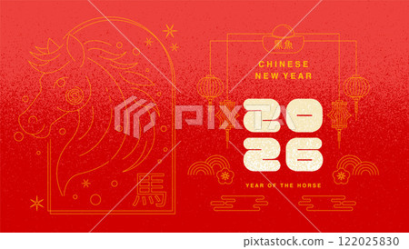 Chinese New Year 2026 ,Year of the Horse ,line art , outline Chinese New Year 2026 ,Year of the Horse ,line art , outline 122025830