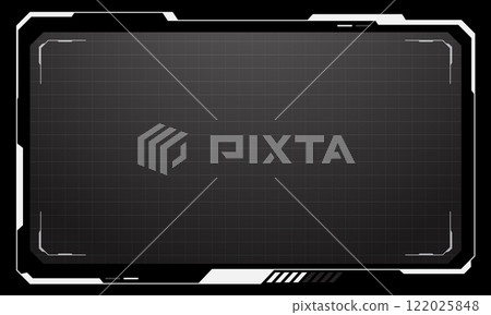 HUD frames white grey user interface elements design modern technology futuristic control panel screen digital hologram window gaming menu touching cyber monitor set on black background vector HUD frames white grey user interface elements design modern technology futuristic control panel screen digital hologram window gaming menu touching cyber monitor set on black background vector 122025848