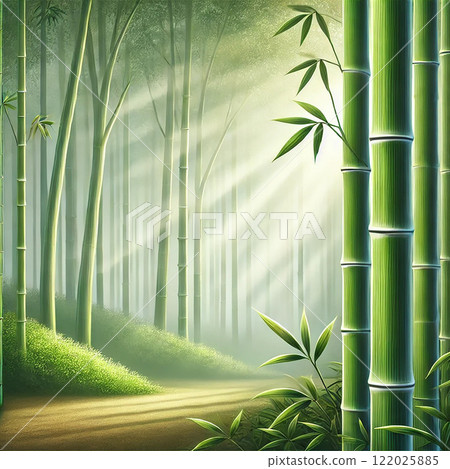 靜謐的竹林和朝陽的景色 靜謐的竹林和朝陽的景色 122025885