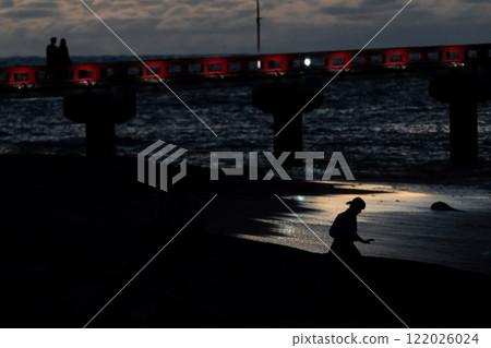 [Shonai scenery] Yura Coast and silhouette of a person after sunset 122026024