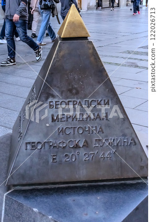 Pyramid monument sidewalk. High quality photo 122026713