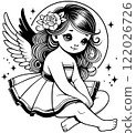 Seated Long-haired Cartoon Girl in a Dress 122026726