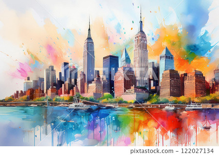 Watercolor view of New York, USA 122027134