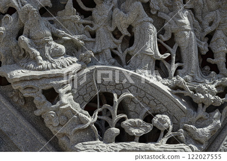 The relief on Elaborate sculptured of Stone carvings is a beautiful Taiwanese art style. The relief on Elaborate sculptured of Stone carvings is a beautiful Taiwanese art style. 122027555