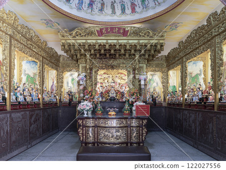 Caishen Chinese God of Prosperity or God of wealth goddess of fortune in front of Doumu Yuanjun inside the Buddhist temple. 122027556