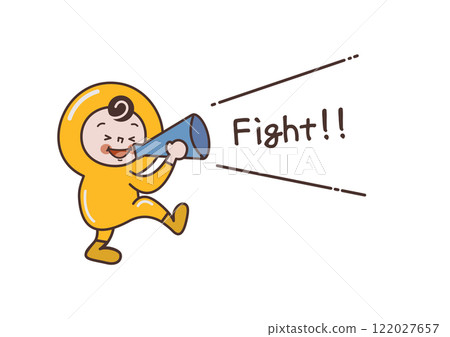 一個拿著擴音器並歡呼“戰鬥”的人物的插圖 一個拿著擴音器並歡呼“戰鬥”的人物的插圖 122027657