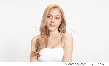 Beautiful young asian woman with clean fresh skin on white background, Face care, Facial treatment, Cosmetology, beauty and spa, Asian women portrait. Beautiful young asian woman with clean fresh skin on white background, Face care, Facial treatment, Cosmetology, beauty and spa, Asian women portrait. 122027678