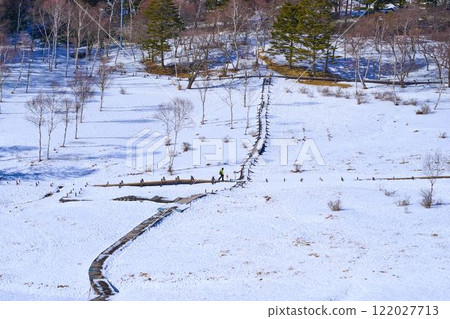 從東南側的木樓梯俯瞰長野縣富士見町的入笠濕地。 122027713