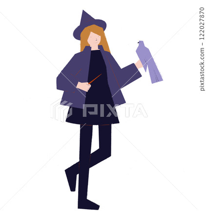 Cute young witch with bird. illustration in modern style Cute young witch with bird. illustration in modern style 122027870