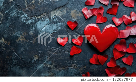 Heart shapes on dark surface decor Heart shapes on dark surface decor 122027977