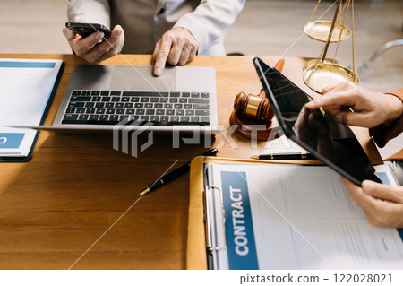 Lawyer or judge consult having team meeting at law office. Law and Legal services concept. 122028021