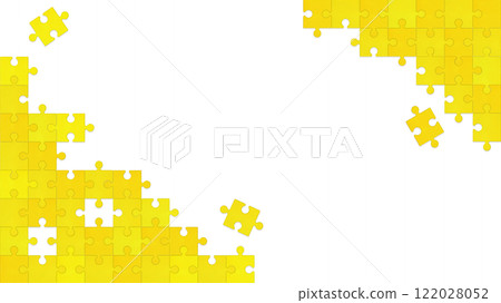 A yellow and orange puzzle frame with chipped corners 122028052