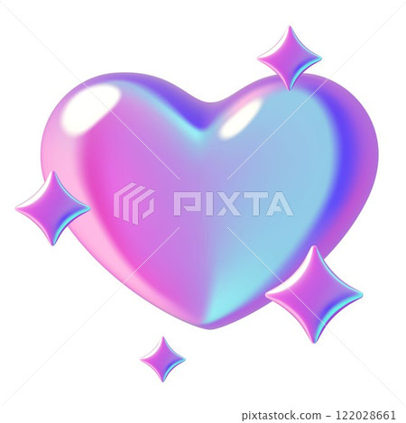 Pink and blue holographic heart 3d emoji with sparkles 122028661