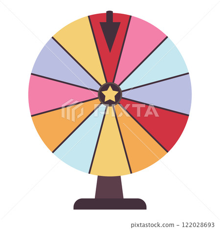 Cartoon Fortune Wheel, Equipment for Lottery Raffle and Gambling Games. Colorful Roulette, Risky Attraction Isolated on White Background. 122028693