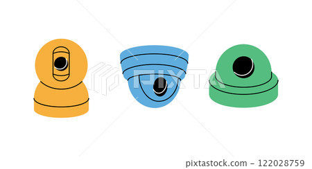 Set of security video cameras. Outdoor video cameras. External home security system. Vector illustration. 122028759