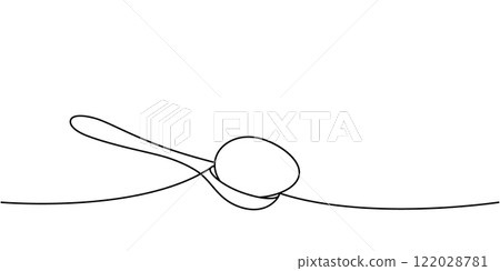 Egg on a spoon one line continuous drawing. Organic farm product. Vector illustration 122028781